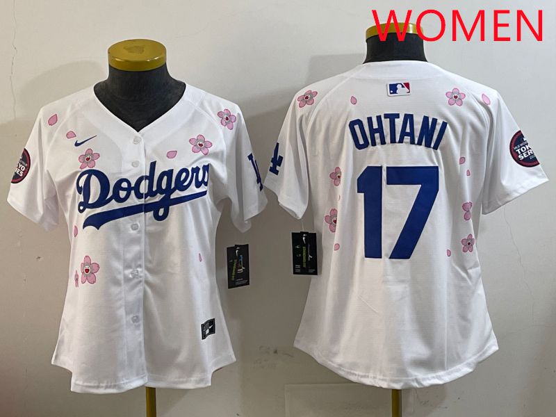 Women Los Angeles Dodgers 17 Ohtani White Sakura Edition 2025 Nike MLB Jersey style 1